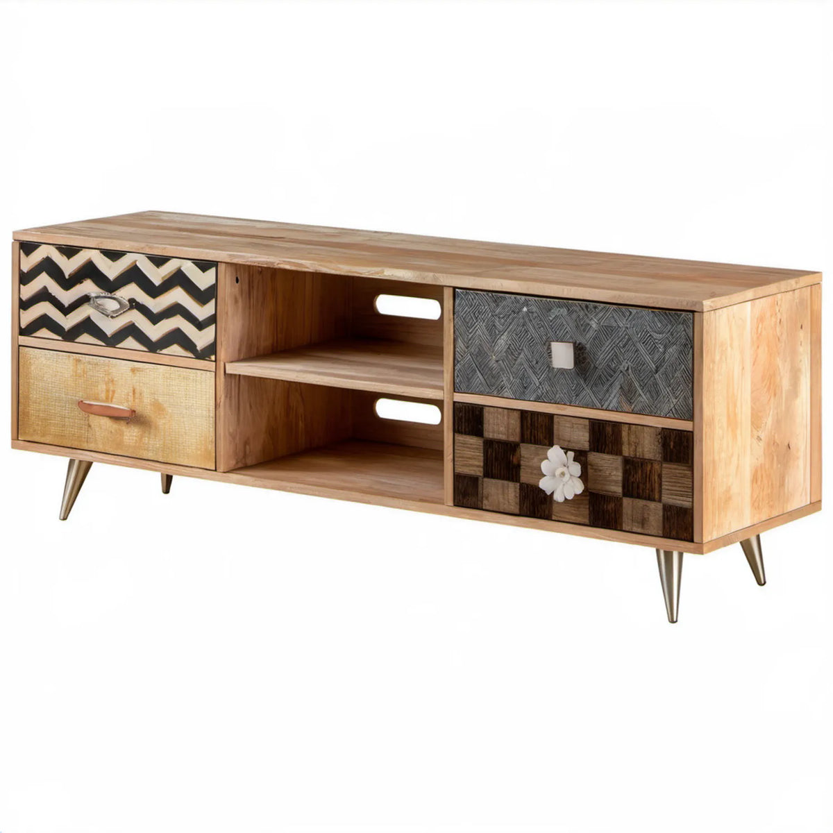 Szafka RTV z litego drewna mango, naturalna, 120 x 30 x 40 cm