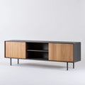 Szafka RTV z laminowanej płyty MDF, czarna/naturalny dąb, 160 x 40 x 55 cm