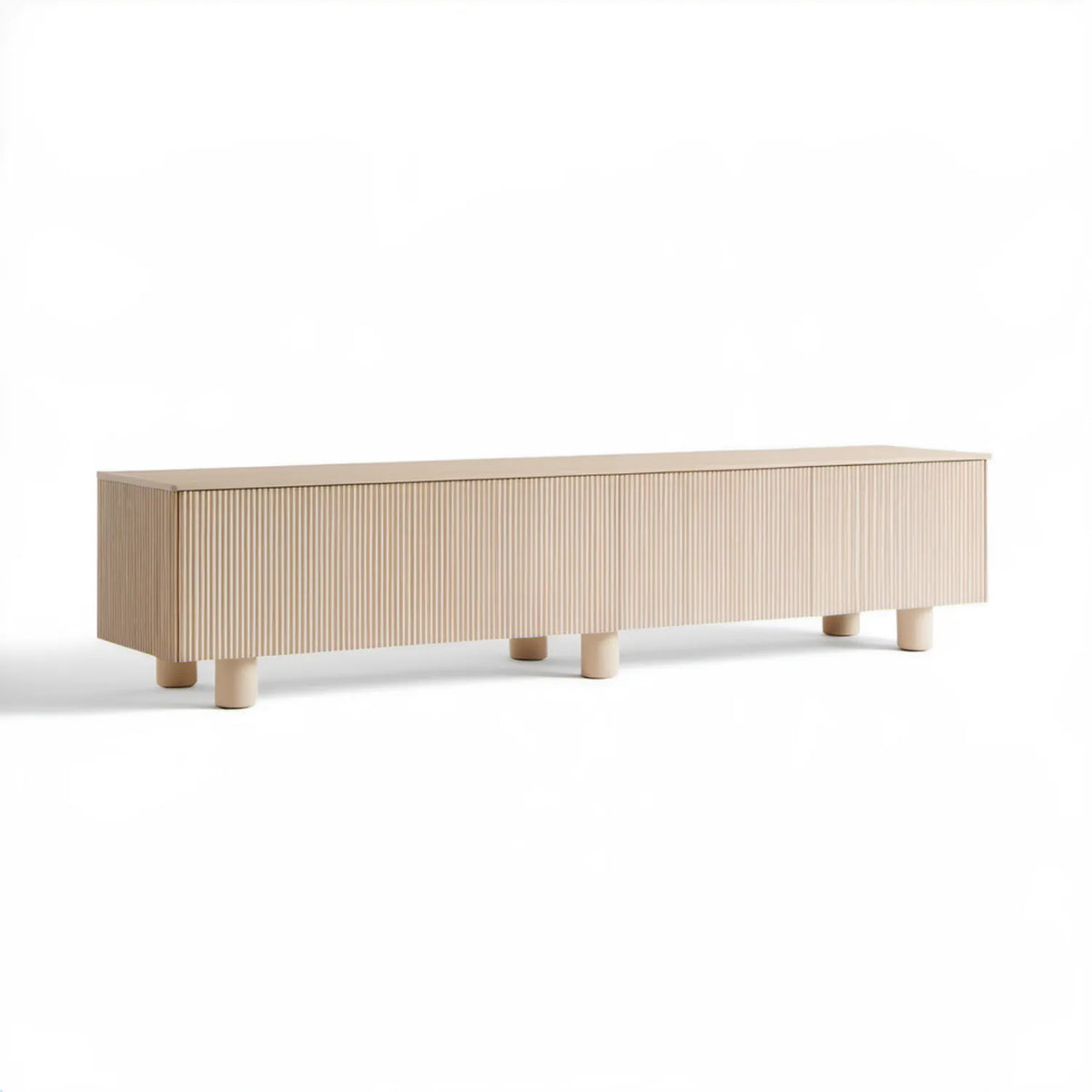 Beżowa ryflowana komoda RTV z płyty MDF 180 x 40 x 50 cm
