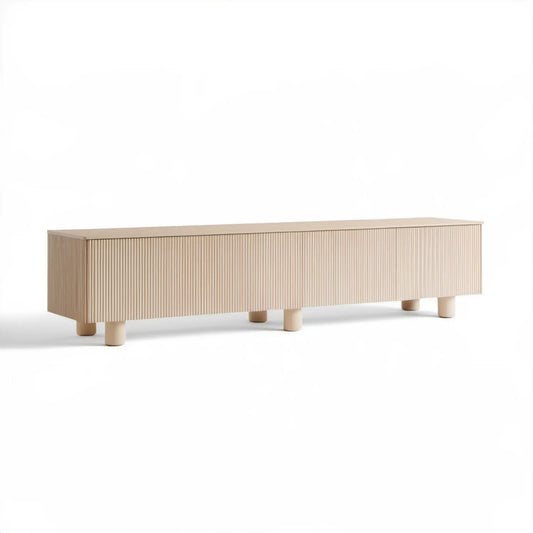 Beżowa ryflowana komoda RTV z płyty MDF 180 x 40 x 50 cm