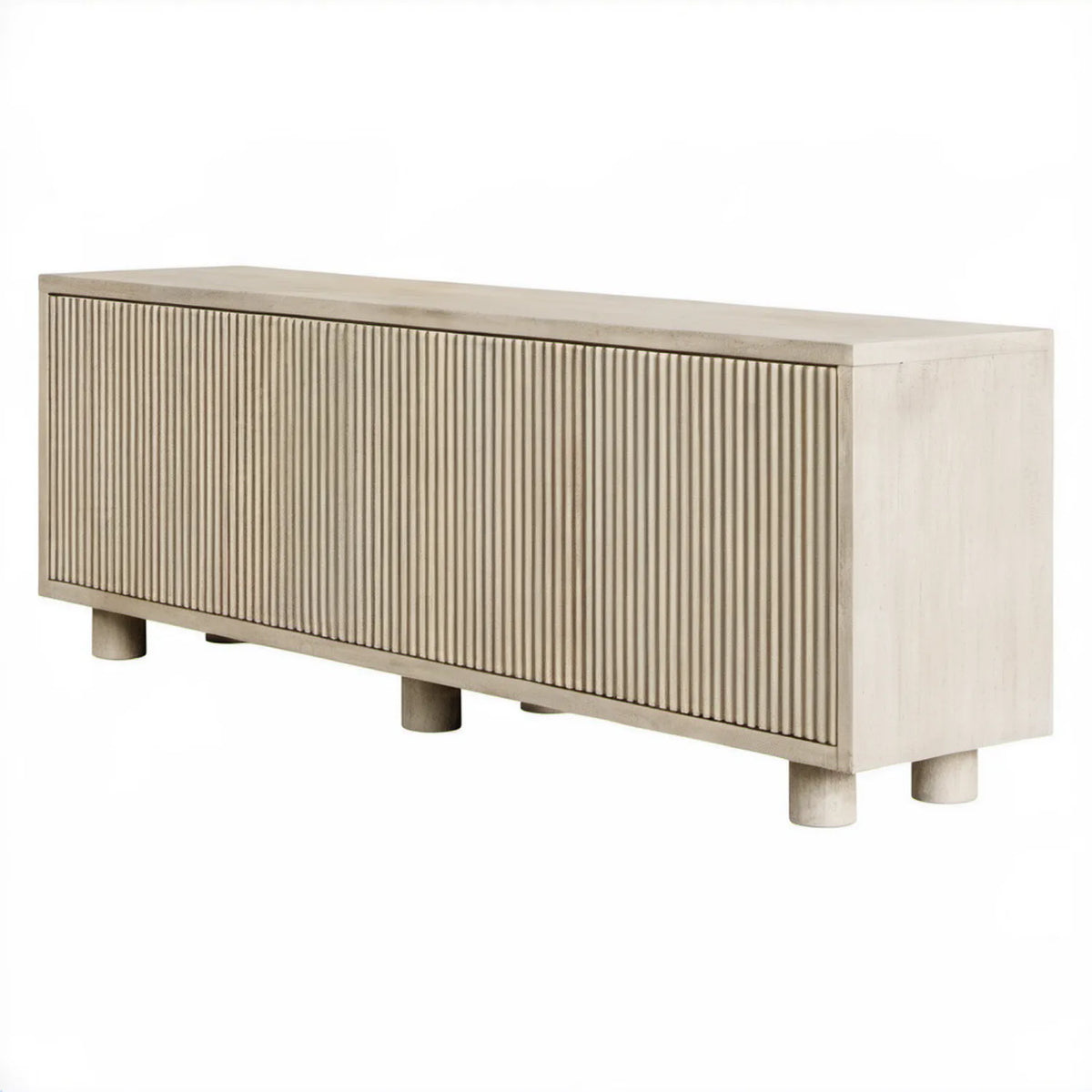 Beżowa szafka RTV z ryflowanymi frontami MDF 160 x 40 x 75 cm