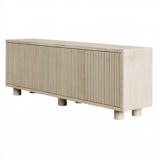 Beżowa szafka RTV z ryflowanymi frontami MDF 160 x 40 x 75 cm