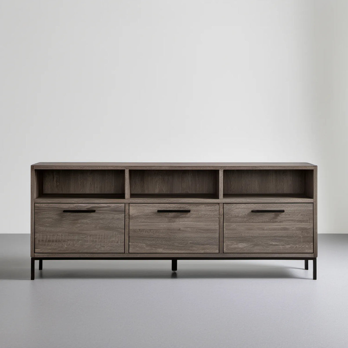 Szafka RTV w stylu loftowym, ciemny dąb/czarny, 160 × 40 × 65 cm