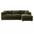 Oliwkowozielona sofa narożna ze sztruksową tapicerką i prawostronnym szezlongiem 240 x 160 x 85 cm