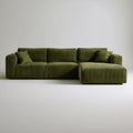 Oliwkowozielona sofa narożna z prawostronnym szezlongiem, prążkowana tapicerka, 270 × 160 × 85 cm