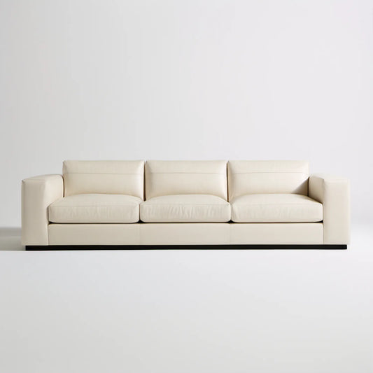 Trzyosobowa sofa z ekoskóry PU kremowa z czarną podstawą, 240 x 95 x 75 cm