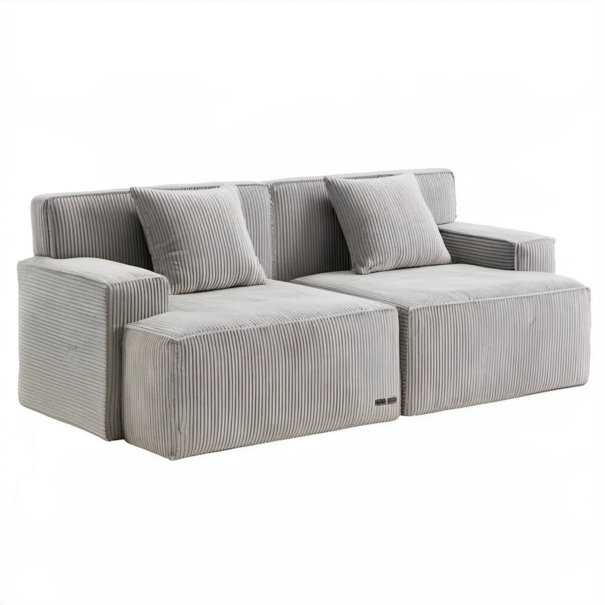Jasnoszara sofa modułowa 2-osobowa ze sztruksową tapicerką, 200 x 100 x 75 cm