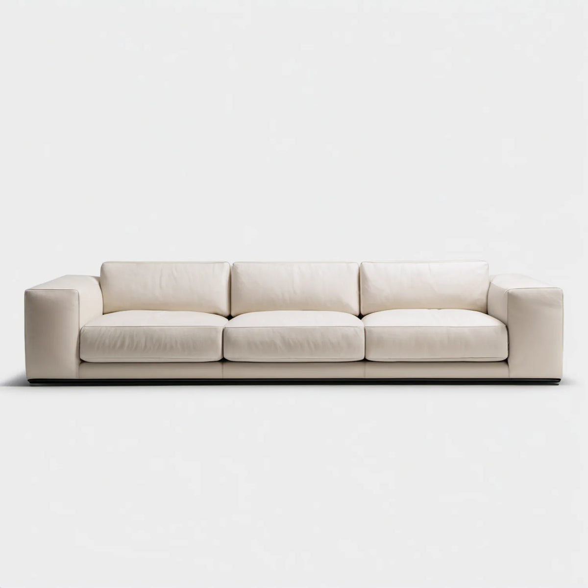 Kremowa sofa trzyosobowa z czarną podstawą, 240 x 95 x 75 cm