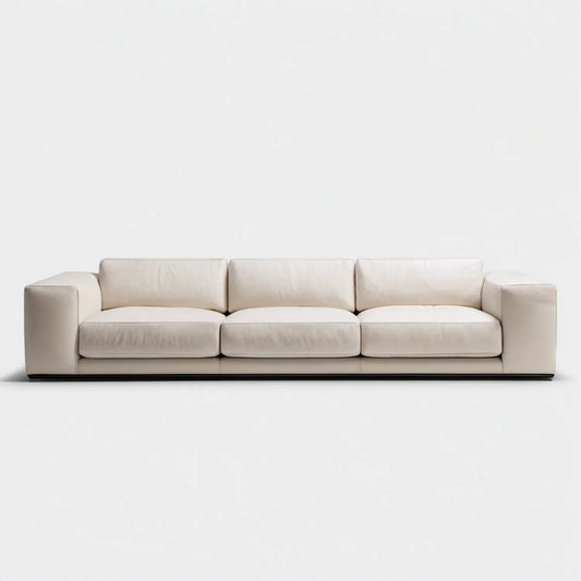 Kremowa sofa trzyosobowa z czarną podstawą, 240 x 95 x 75 cm