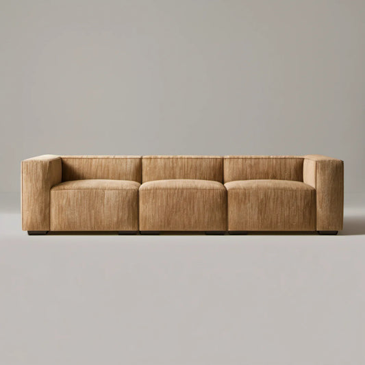 Trzyosobowa sofa ze sztruksu poliestrowego, beżowa, 240 × 95 × 72 cm