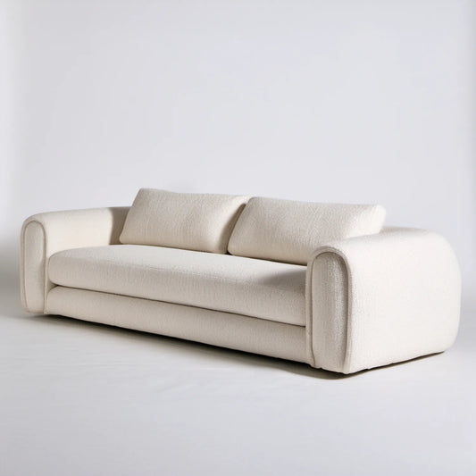 Kremowa sofa trzyosobowa z tapicerką bouclé, 220 x 95 x 75 cm