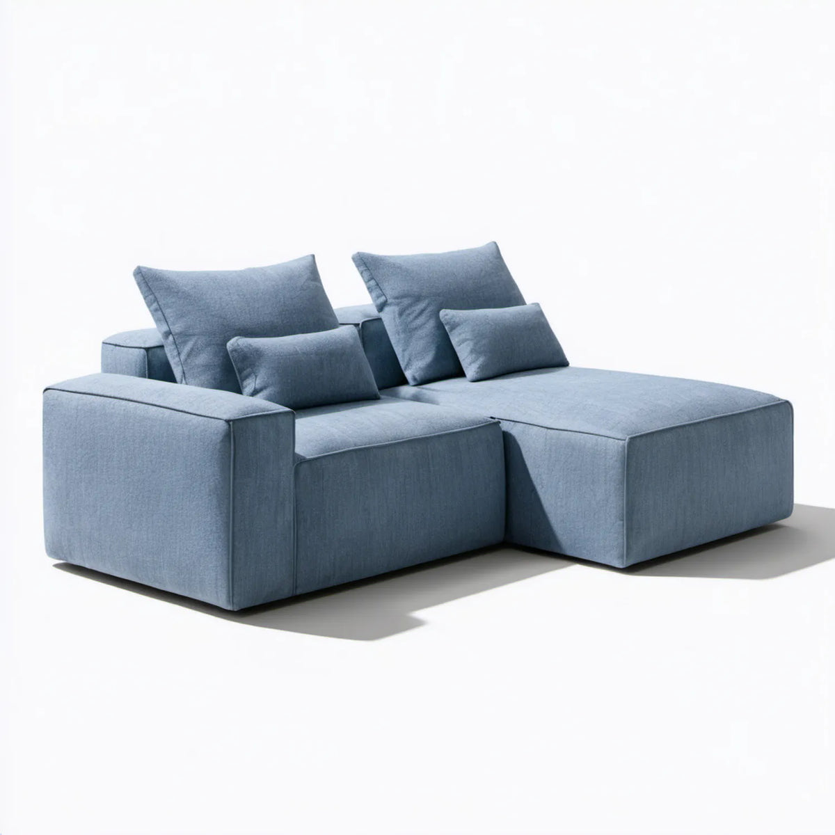 Niebieska sofa narożna z prawostronnym szezlongiem, 250 × 160 × 85 cm