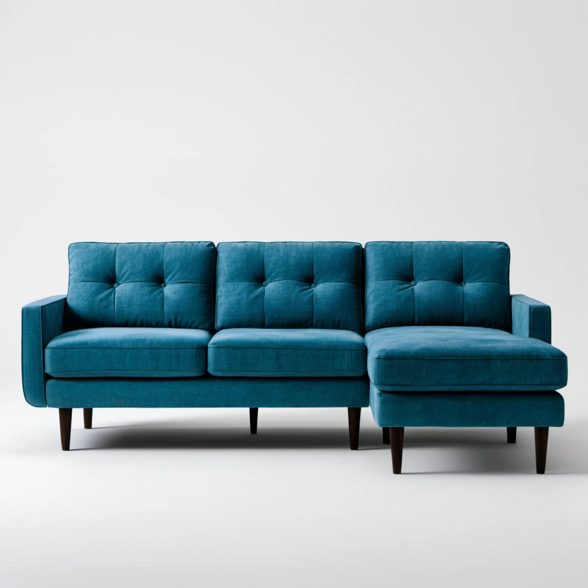Prawostronna sofa narożna 3-osobowa z szezlongiem, aksamitna tapicerka Petrol, 250 x 160 x 85 cm