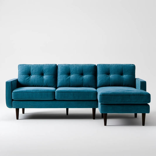 Prawostronna sofa narożna 3-osobowa z szezlongiem, aksamitna tapicerka Petrol, 250 x 160 x 85 cm