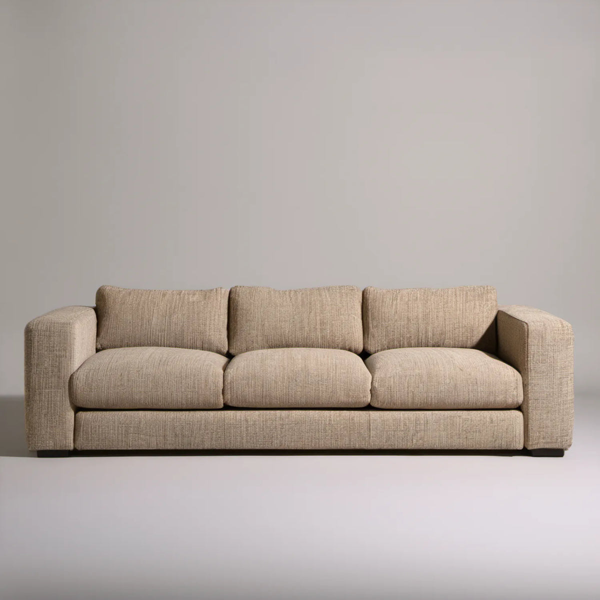 Trzyosobowa sofa z tkaniny poliestrowej, beżowa, 220 x 92 x 84 cm