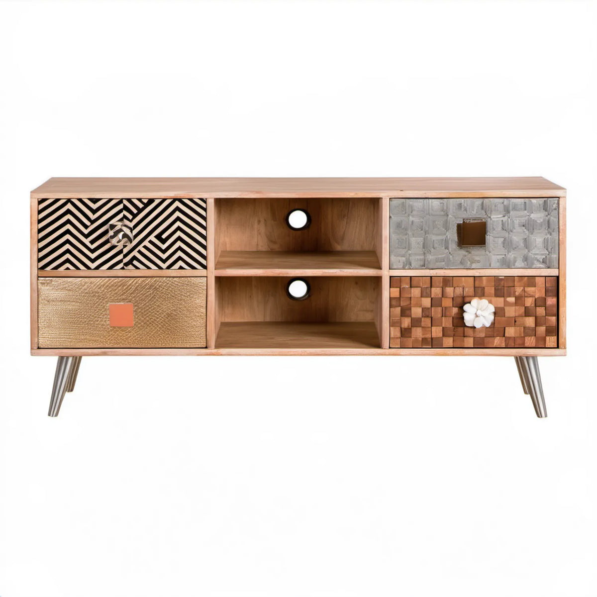 Szafka RTV z litego drewna mango 160 x 40 x 75 cm Brązowa/Beżowa/Czarna/Szara/Srebrna/Biała
