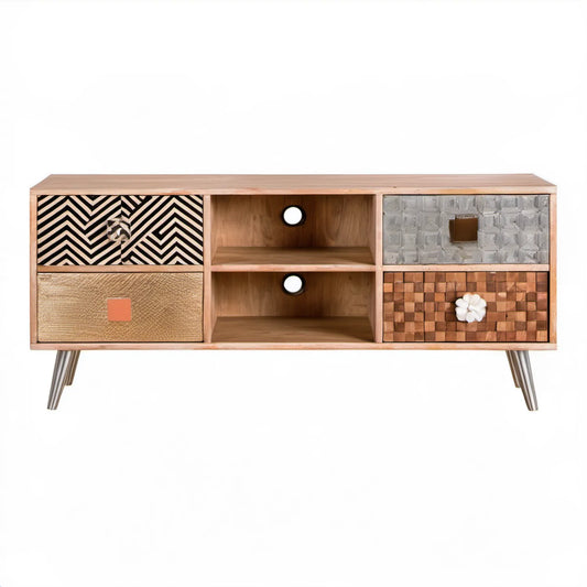 Szafka RTV z litego drewna mango 160 x 40 x 75 cm Brązowa/Beżowa/Czarna/Szara/Srebrna/Biała