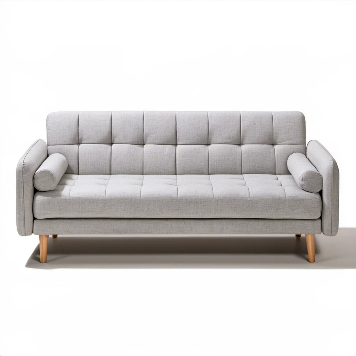 Trzyosobowa sofa tapicerowana jasnoszara z drewnianymi nogami 210 x 90 x 88 cm