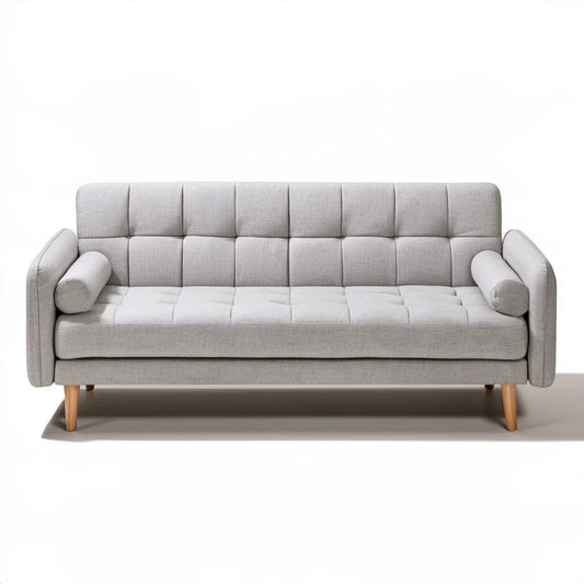 Trzyosobowa sofa tapicerowana jasnoszara z drewnianymi nogami 210 x 90 x 88 cm