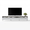 Biała szafka RTV z perforowanymi frontami srebrnymi 180 × 40 × 55 cm